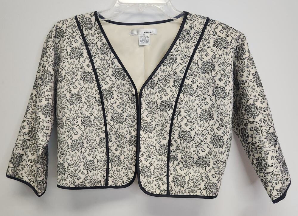 NWT WD-NY Womens Black & White Floral Embroidery Blazer-Size 10